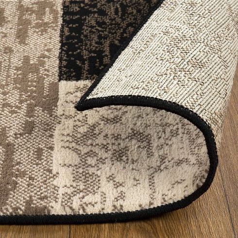 12' Black Brown And Beige Patchwork Runner Rug